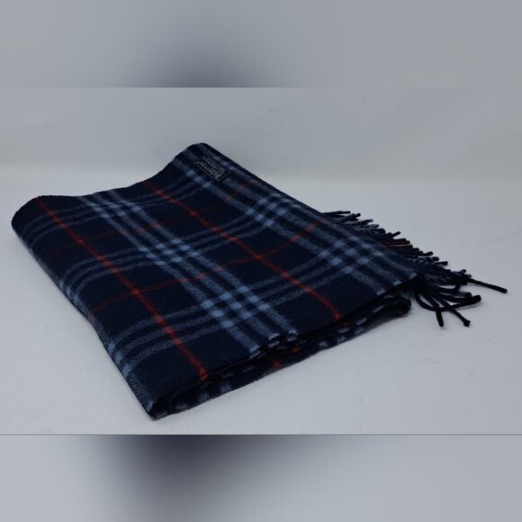 Burberry Vintage Scarf Nova Check Lambswool England Navy 90s Y2K 70" x 12.5" - Picture 7 of 13